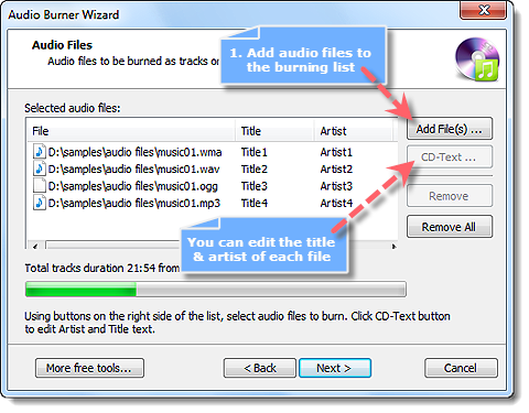 Add Audio Files to the Burning List