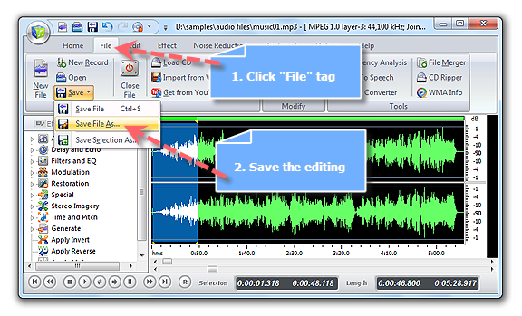 Save Edited Audio File Save Edited Audio File